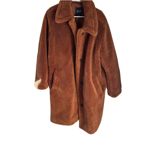 Gap Women's Sherpa Fleece Teddy Brown Cozy Relaxed Coat XL - Picture 1 of 8